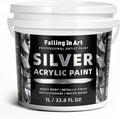 Falling in Art Silver Metallic Acrylic Paint, 33.8 Oz Heavy Body Silver Leaf Paint, Non-Toxic Art Paints for Metal, Furniture, Canvas, and DIY Crafts