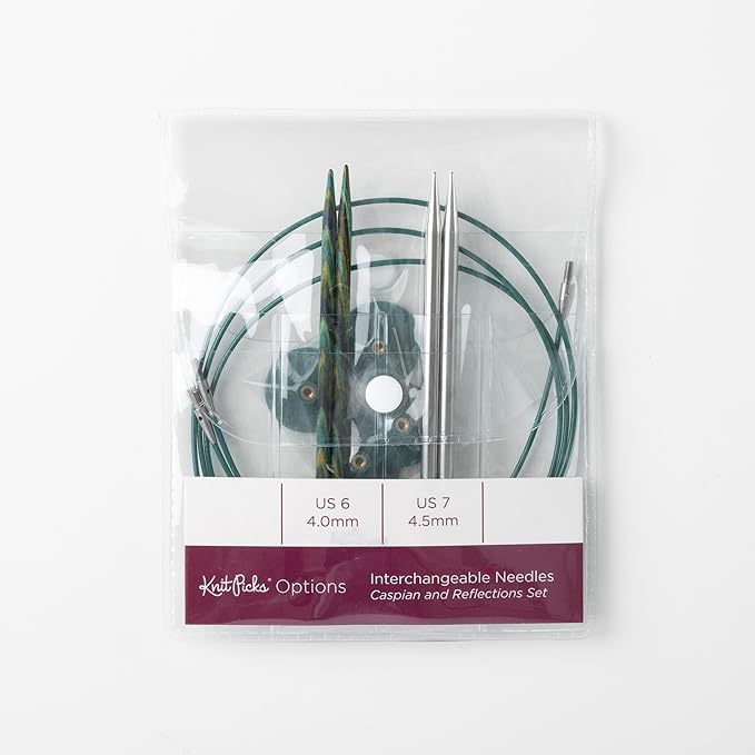 Knit Picks Try It Wood and Stainless Steel Interchangeable Knitting Needle Set - US 6 and 7 (Caspian and Reflections Stainless Steel)