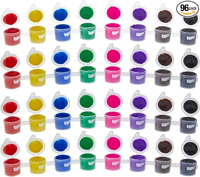 Bright Creations Acrylic Paint Pots for Kids, Classroom, Art and Crafts, 8 Colors (96 Pack)