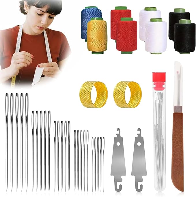Big Eye Steel Sewing Needles Kit 34PCS | 5 Size Hand Sewing Needles Set with Case | Sharp Rust-Proof Steel Embroidery Needles for Embroidery Cross Stitch, Yarn, Tapestry & Fabric Mending (39-PCS)