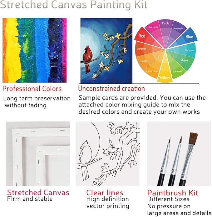 VALLSIP 2 Pack Paint and Sip Black Canvas Painting Kit Pre Drawn Canvas for Painting for Adults Stretched Canvas Couples Games Date Night Cardinalis Winter Christmas Anniversary Couple Paint Party