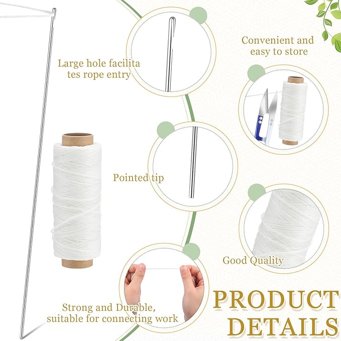 Leriton 13 Pcs Lei Needle Kit Include 6 Pcs Stainless Steel Long Needle 6 Twine 1 Sewing Scissors for DIY Marigold Garland Hawaiian Flowers Bead Stitch Craft(10.2‘’,Novel Style)