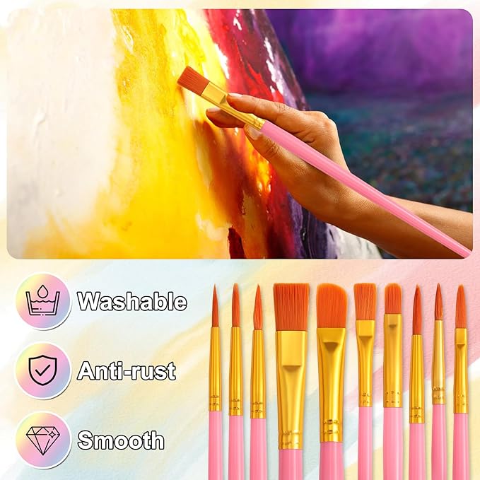 Acrylic Paint Brushes,160 pcs Artist Paintbrushes,Paint Brushes for Acrylic Painting,Acrylic Paint Brush Set for Oil Watercolor,Body Face Nail Art,Drawing Arts Crafts Supplies,Nylon Hair,Pink