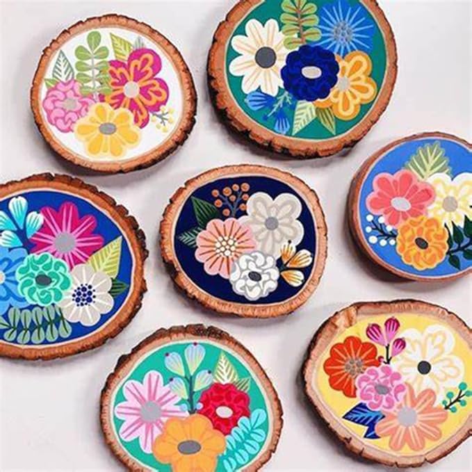 20 Pcs Natural Wood Slices, BetterJonny 3.9-4.7inch Unfinished Predrilled Round Wooden Circles Wood Discs for Christmas Ornaments DIY Crafts Decoration