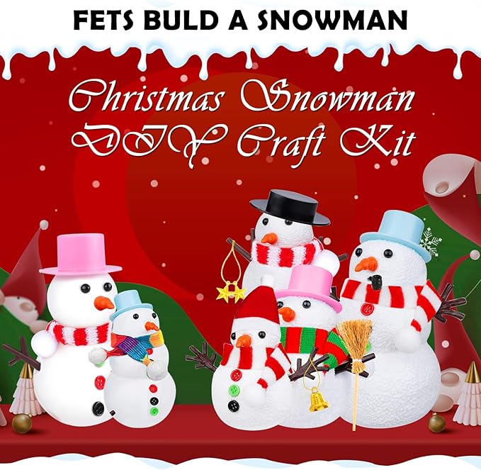 ROUIWEIP 12 Pack Build a Snowman Kit for Kids - Creative Air Dry Clay Christmas Crafts DIY Kit with 120PCS Accessories, Fun Holiday Activity and Stocking Stuffers Gift for Boys and Girls