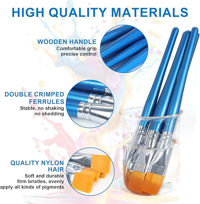10 Pcs 1 Inch Flat Paint Brushes, Bulk Acrylic Paint Brushes for Kids, Crafts, and Art Projects, Nylon Bristle Paintbrushes for Watercolor, Face, and School Painting Supplies