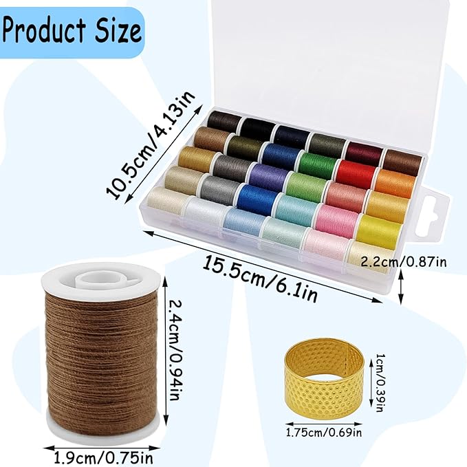 YEQIN Polyester Sewing Thread Set - 30 Assorted Colors, 50 Yards per Mini Thread Spool, Sewing Kit Includes 5 Large Eye Hand Needles, 2 Needle Threader, 1 Thimble, Suitable for Hand and Machine Sewing