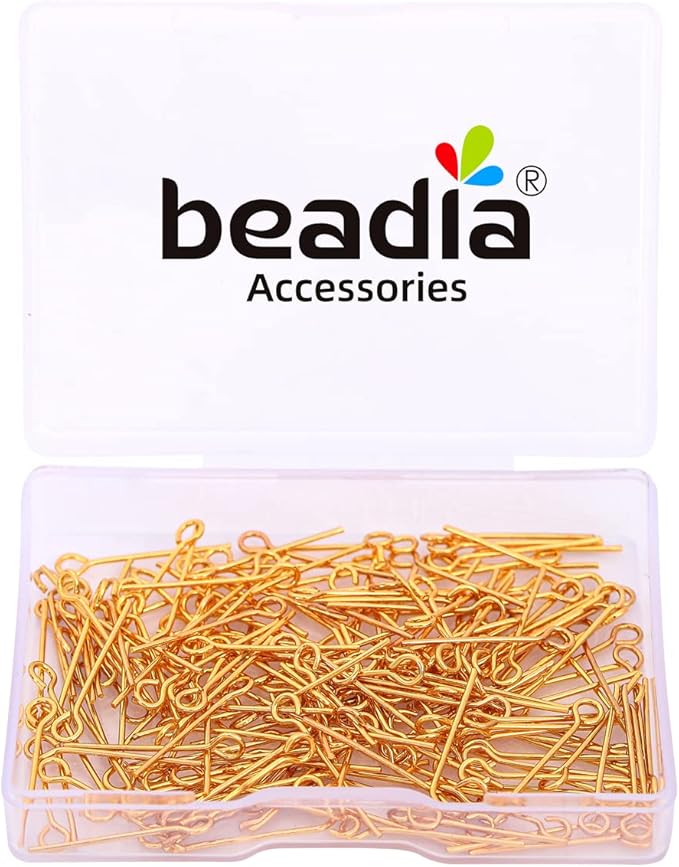 18K Gold Plated Open Eye Pins Non Tarnish 20mm 200pcs for Jewelry Making Findings