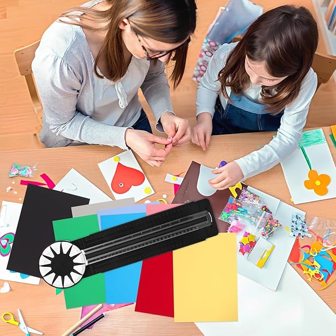 Paper Craft Edge Cutter, 12 in 1 Paper Cutter, Rolling Paper Cutter with 12 Cutting Types, Multifunctional Paper Cutter Machine with Measurements for Scrapbooking (BLK)
