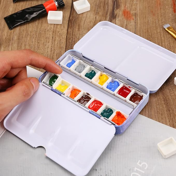 MYARTOOL Empty Watercolor Palette, Metal Watercolor Tins Box Palette Paint Case with 12 Empty Half Pans, Paint Tray Palette Suitable for Watercolor, Acrylic, Gouache, Oil Painting