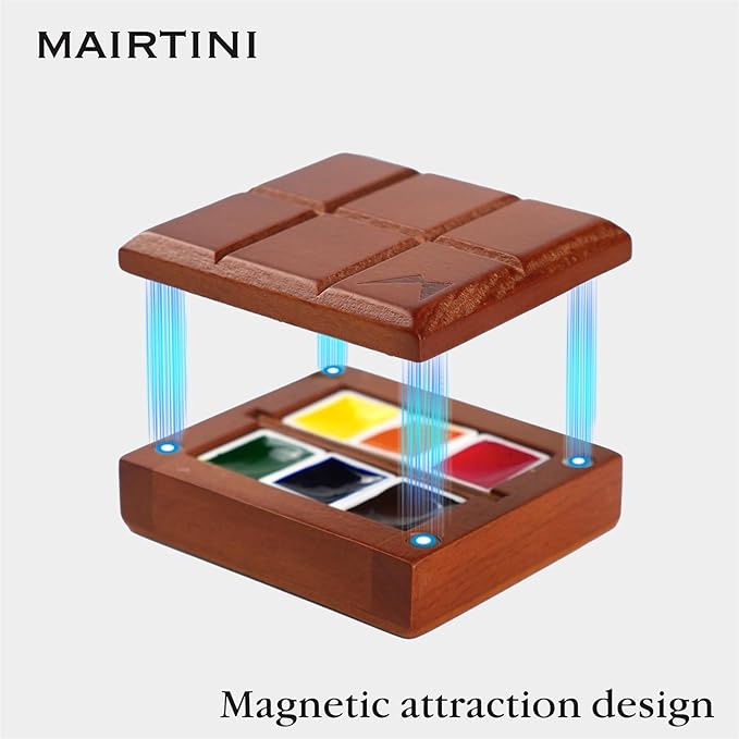 Mairtini Bouguereau Series Mini Watercolor Travel Set 6 Colors with Mini Wooden Case Watercolor Paint Kit with Two Travel Brushes and One Watercolor Pad for Painting Outside