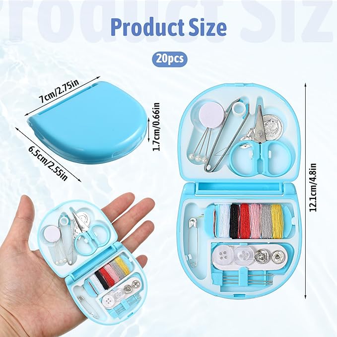 20 Pieces Mini Travel Sewing Kit Portable Travel Sewing Box Kit Portable Small Emergency Sewing Tool with Needle and Thread Scissors for Beginner Traveler Hotel Charity Homeless, Green, Blue