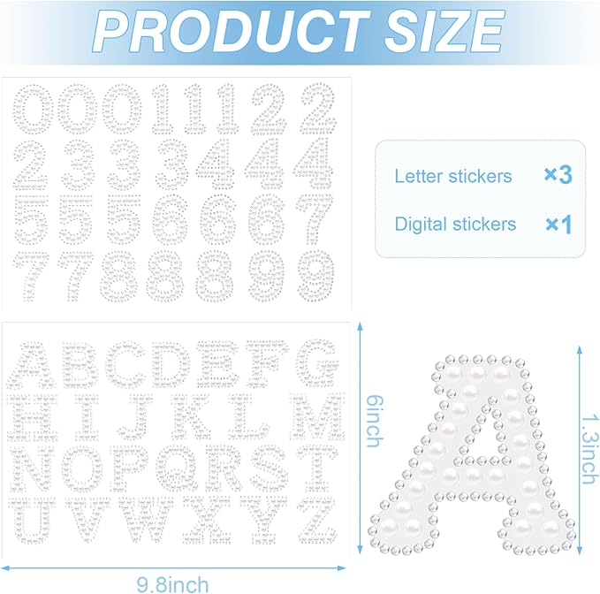 107 Pcs Pearl Letter Stickers,3 Sheets A-Z Glitter Rhinestone Letter and 1 Sheet 0-9 Pearl Number Stickers,Self Adhesive Sticky Letters for DIY Crafts Scrapbooking (White+White)