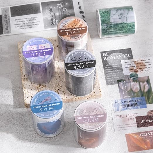 Alideco 6pcs Decorative Adhesive Tapes Vintage Literary Style Botanical Flowers PET Tape Great for Bullet Journal Supplies, Arts, Scrapbook, DIY Crafts, Planners (rushirumeng)