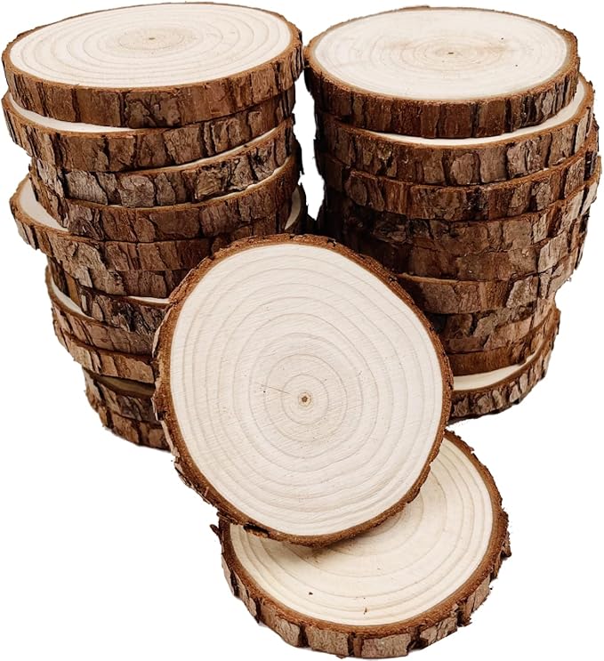 Unfinished Natural with Tree Bark Wood Slices 30 Pcs 2.4"-2.8" inch Disc Coasters Wood Coaster Pieces Craft Wood kit Circles Crafts Christmas Ornaments DIY Crafts with Bark for Crafts Rustic Wedding
