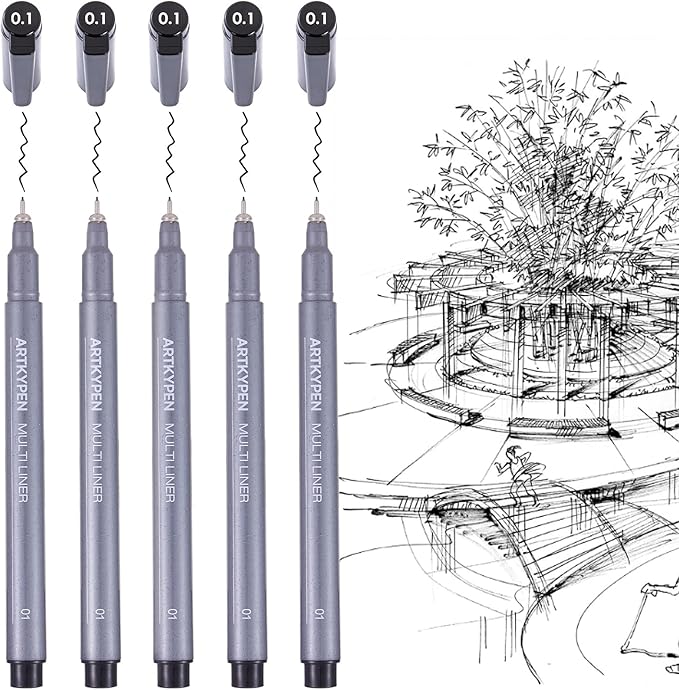 Micro Fineliner Drawing Art Pens: 5 Pack 0.25 mm Black Fine Line Waterproof Ink pen, Artist Supplies for Adults Sketching Anime Manga Watercolor Calligraphy Technical Illustrators