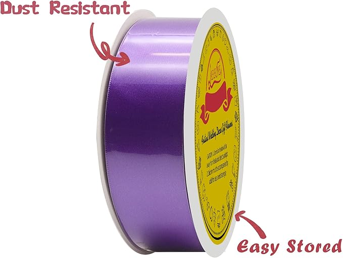 Double Face Purple Satin Ribbon 1-1/2 inch X 50 Yards Polyester Purple Ribbon for Gift Wrapping Very Suitable for Weddings Party Invitation Decorations and More