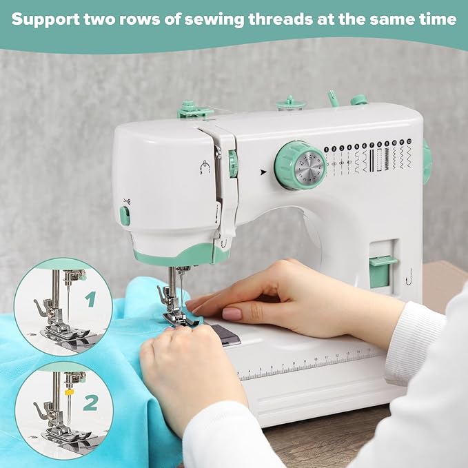Sewing Machine for Beginners, Mini Sewing Machine with Sewing Kits, Electric Portable Sewing Machine with Full Featured, Built-in 12 Stitches, Twin Needle