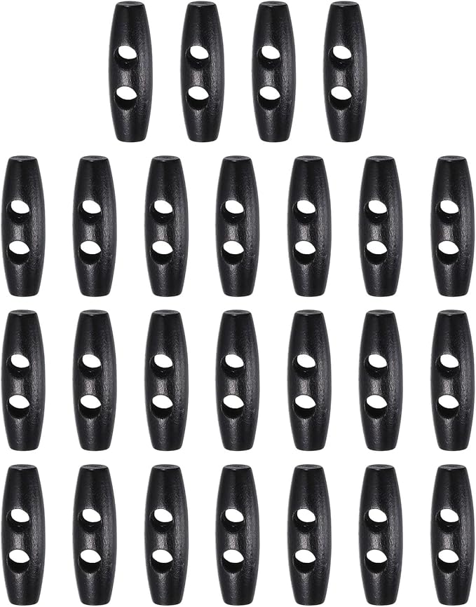 HARFINGTON 25pcs Wooden Toggle Buttons 30mm / 1.2" Double Hole Wood Olive Horn Sewing Buttons for Coat Sweaters Clothing DIY Craft, Black