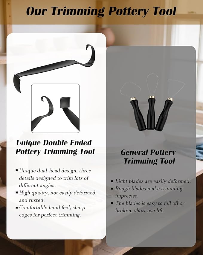 Pottery Trimming Tool, Stainless Steel Pottery Trimming Tools for Pottery, Durable and Sharp, Double Ended Trim Pottery and Ceramic Tools for Clay Artists and Pottery Creation (1 Pack)