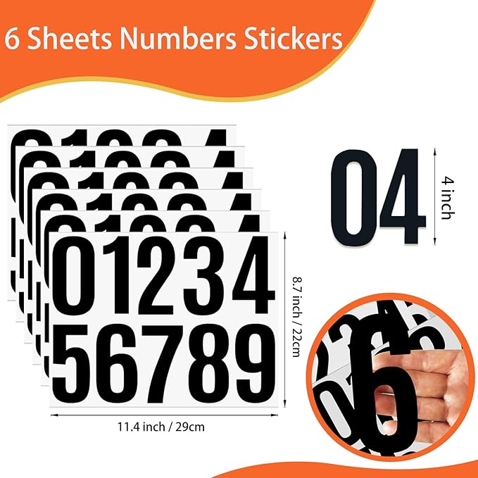 6 Sheets 4 Inch Mailbox Numbers Stickers Vinyl Decals,Self Adhesive Number Waterproof Large House Address Numbers for Outside Mailbox,Sign,Window,DIY Crafts Making,Door,Car,Home,Business(Black)
