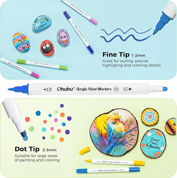 Ohuhu Acrylic Paint Markers Dual Tips: 72 Colors Fine & Dot Paint Pens High Opacity Acrylic Markers Waterproof Lightfast for Christmas Gifts Rock Painting 3D Prints Egg Wood Glass Ceramic DIY Crafts