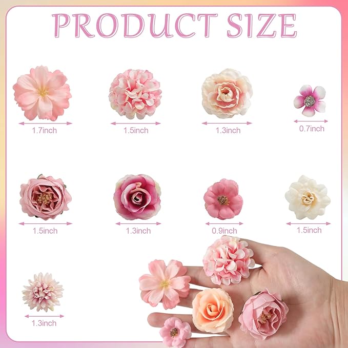 Faux Flower Heads Mini Charming Color Artificial Flower Heads Fake Peony Daisy Rose Flowers Multicolor Small Silk Daisy Flower Heads for Craft Garland Wedding Party DIY Home Decoration