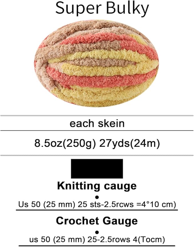 Chunky Yarn for Hand Knitting, No7 Thick Yarn, 250Grams 32Yards, Pack of 4, Perfect for Knitters and Crafters (Grapefruit)