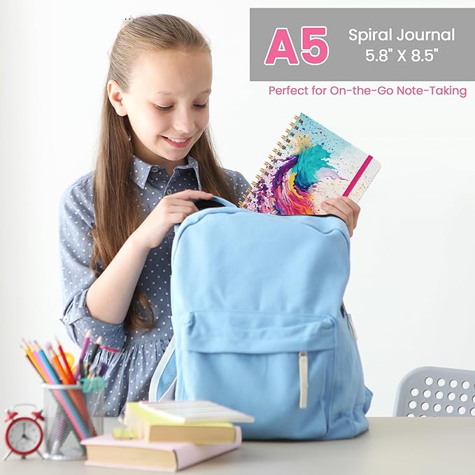 CICPAP Lined Spiral Journal Notebook, A5 College Ruled Notebook for Journaling, Note-Taking, and Daily Planning, Durable Hardcover with an Elegant Design, Paint