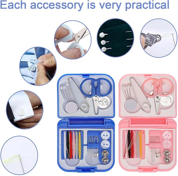 2 Pack Mini Travel Sewing Kit, Portable Sewing Kit, Emergency Sewing Travel Small, Beginners DIY Sewing Thread Needle Threader Scissors Kit for Women, Mom, Traveler, Adults, Beginner
