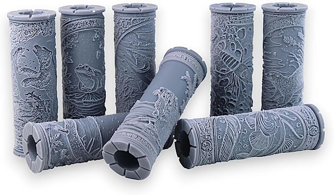 Ultimate Freshwater 8-Set Clay Texture Rollers (4") - Freshwater Set #01 - Embossing Pattern Rollers for Polymer & Ceramic Clay, Pottery & Crafts