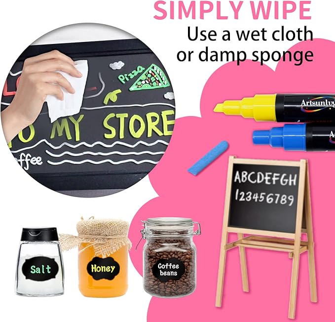 8 Colors Chalk Markers, Chalk Pens, Erase Marker, Non-Toxic, Water-Based, Reversible Tips, Chalkboard Markers for Adult, Car Windows, Glass