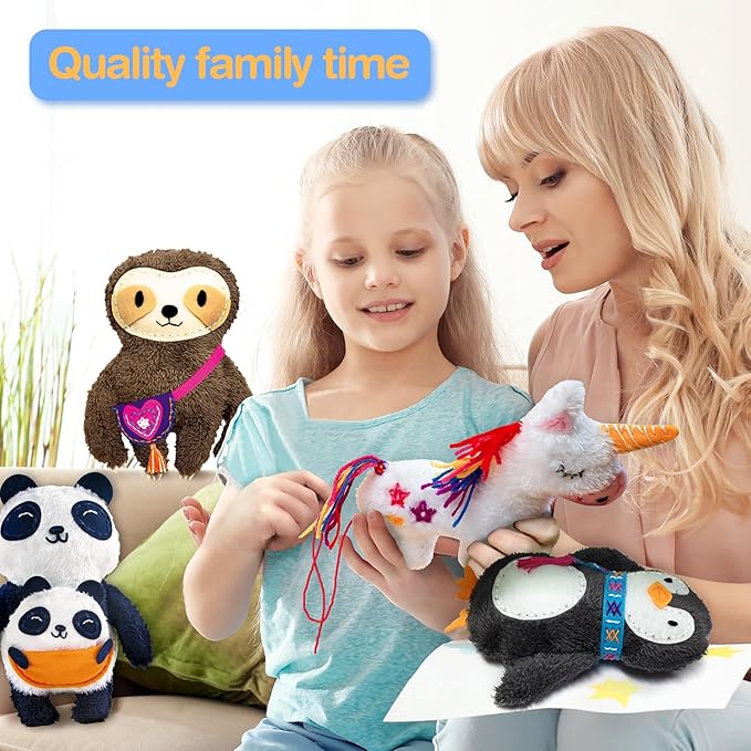 Avenir My First Sewing Kit for Beginner Ages 6+ I Premium Plush Big DIY Animals I Child-Safe Tools for Easy Crafting Fun I Motor Skills Wiggle Stuff Stitching Creativity I Skill Gift for Boys & Girls
