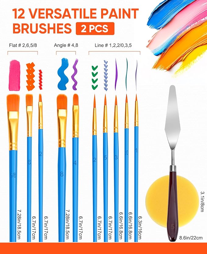 Acrylic Paint Canvas Set, 54 Piece Professional Painting Supplies Kit with Wood Easel,24 Colors Acrylic Paint, 2 * 10 Brushes, Premium Paint Kit for Artists and Beginner