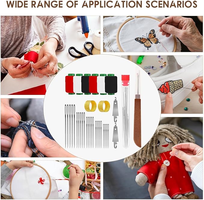 37pcs Sewing Tool Set, Needle Thread Hand Repair Kit for Beginners, Mini Sewing Kit for Mending Clothes, Include 25 Steel Needles, 6 reels of Thread, Seam Ripper, 2 Needle Threader, 2 Thimbles