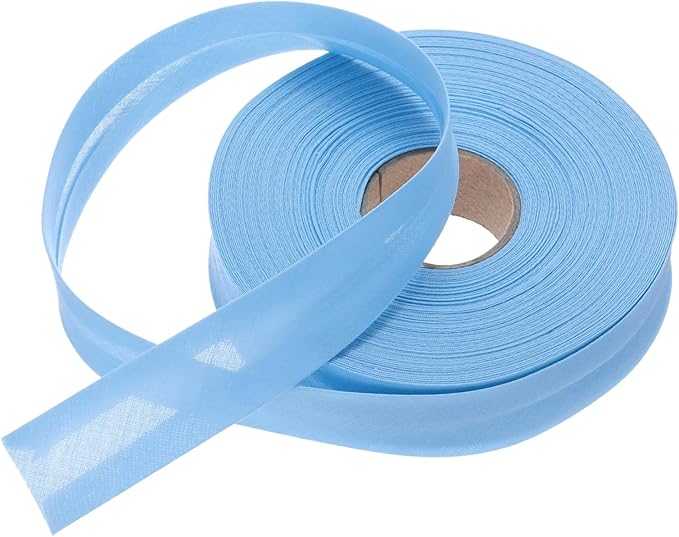 MECCANIXITY 1 Inch Single Fold Bias Tape Polyester Continuous Bulk Bias Tape for Sewing,Seaming Quilting Hemming Binding Crafts (Light Blue 25 Yards)