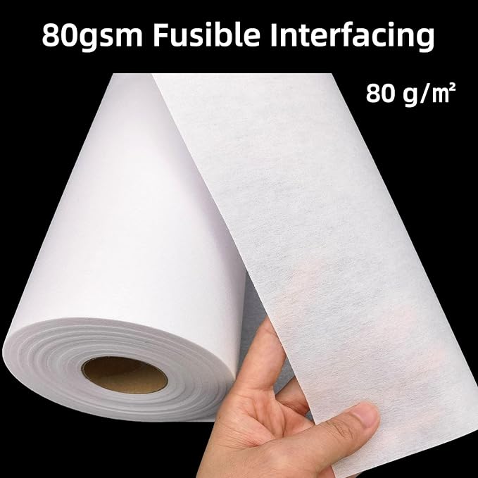 ANXINZENITH for Garments Interfacing for Sewing-11.8" x 30.6 Yards,White Iron-On Non-Woven Fabric Stiffener,Suitable for Quilting,Crafts,Clothing,and Home Decor Sewing Materials（80g/㎡）