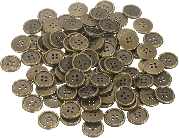 HARFINGTON 100pcs 40L Plastic Sewing Buttons 25mm 1" 4-Hole Round Replacement Craft Button for Coats Sewing Clothing and DIY, Bronze