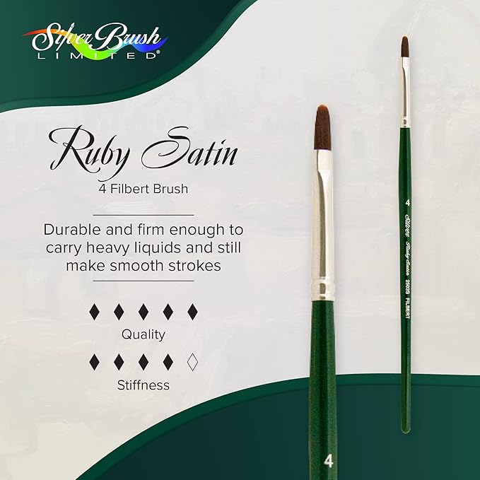 Silver Brush Limited 2503S4 Ruby Satin Filbert Brush for Fluid and Flow Acrylics, Size 4, Short Handle