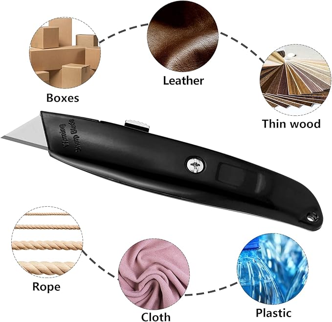 DIYSELF 2Pack Utility Knife Box Cutter Retractable Blade Heavy Duty PVC Pipe Cutter(Black)
