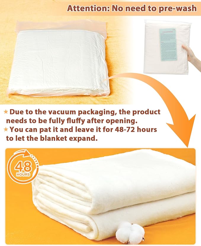 FIVEIZERO 100% Natural Cotton Quilt Batting–47Inchesx4Yards Large Lightweight Batting Fabric,Quilting Batting by The Yard for Sewing,Crafts,Potholders,Backing,Wadding,Twin & King Size Quilt Projects