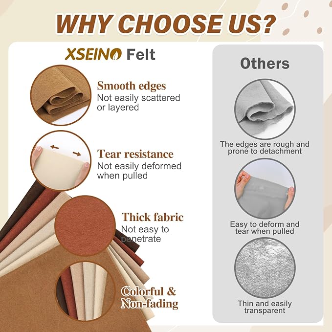 XSEINO 6 Rolls 12"x35" 1.4mm Thick Soft Felt Fabric Sheet 6 Assorted Earth Tone Series Colors Felt Pack for DIY Craft Sewing Squares Nonwoven Patchwork