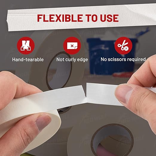 RED WOLF 3 Pack Masking Tape 0.7" x 60 Yards, General Purpose for Painting Arts Crafts Label Car Painting, Sharp Paint Line No Residue Painters Tape White Beige Crepe Paper Tape Heat Resistance