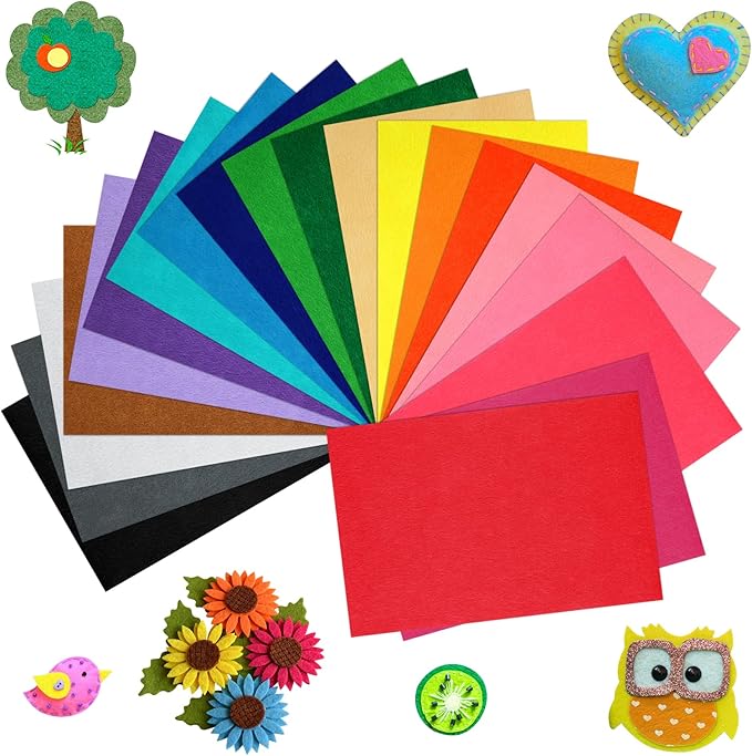 20 Pcs Felt Fabric Sheet 8" x 12" Assorted Color Felt Fabric Sheets for Crafts DIY Handcraft Sewing Squares Patchwork Nonwoven