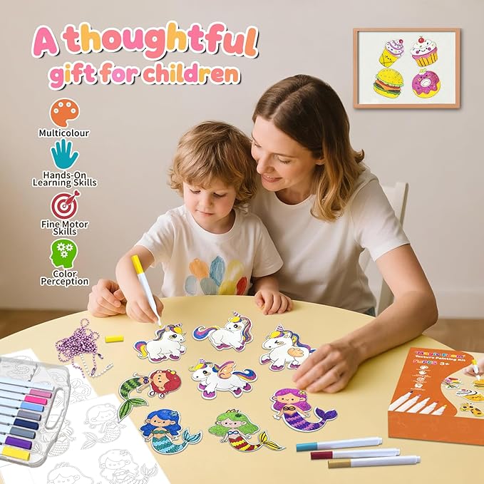 Dibetoy 77Pcs Magic Foam Texture Painting Kit for Kids - DIY Art Drawing with Puffy Paint, Includes Pre-Cut Foam Craft Patterns & 24 Colors Acrylic Paint Markers