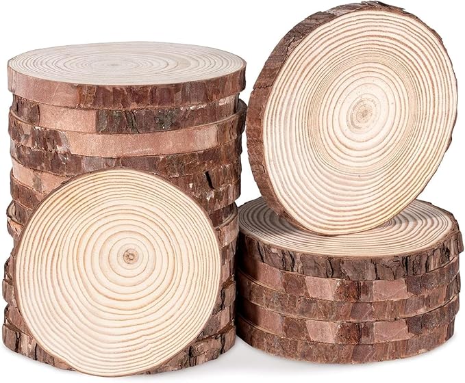 20 Pcs Natural Wood Slices, BetterJonny 3.9-4.7inch Unfinished Predrilled Round Wooden Circles Wood Discs for Christmas Ornaments DIY Crafts Decoration