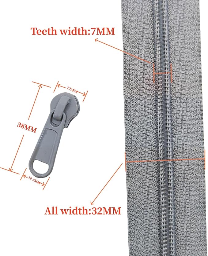 MebuZip #5 Nylon Coil Zippers by The Yard Bulk Zipper Roll Zipper Tape 10 Yards with 25pcs Pulls for Sewing Tailor DIY Craft Bags Pillows (Grey 10Yards)