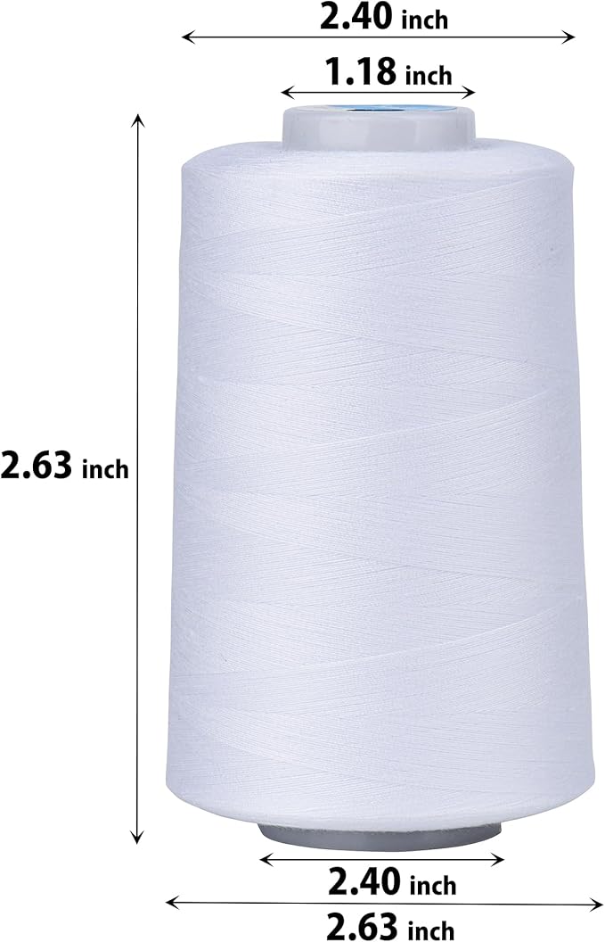 Simthread All Purpose Sewing Thread from 100% Spun Polyester for Serger, Overlock, Merrow, Quilting Sewing 4 Big Cones of 5000M (5500 Yards) Each - 40S/2 White