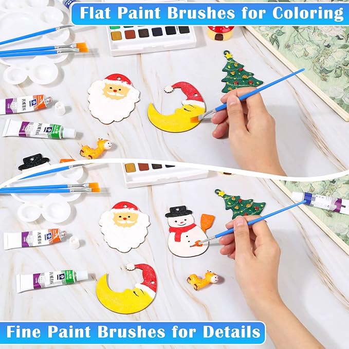 Small Paint Brushes Bulk, Anezus 50 Pcs Flat Tip Paint Brushes with Round Acrylic Paint Brushes Set Craft Brushes for Classroom Acrylic Watercolor Canvas Face Painting Touch Up
