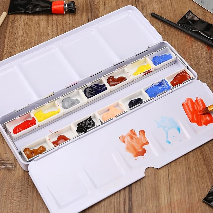 MYARTOOL Empty Watercolor Palette, Empty Watercolor Tins Box Palette Paint Case with 12 Empty Full Pans, Paint Tray Palette Suitable for Oil, Acrylic, Watercolor Painting